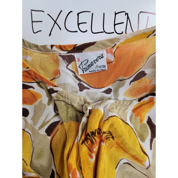 Primavera Firenze Womens Floral 3/4 Sleeve Button Down Blouse Size 3 (M/L) Italy - Picture 3 of 8